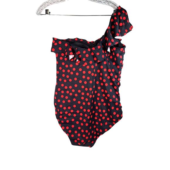 Swimsuits For All Maillot Womens Plus Size 18 One Shoulder Black Red Polka Dots - Picture 13 of 13